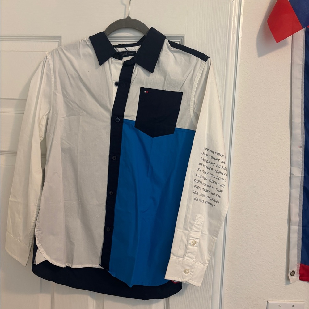 Tommy Hilfiger Blue and Black Colorblock Shirt